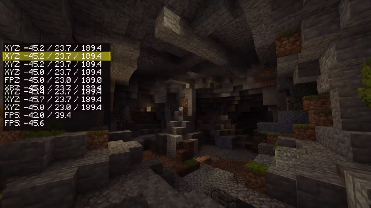 Экран координат F3 в Minecraft