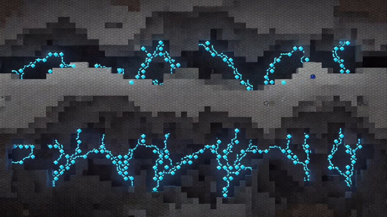 Распределение алмазной руды по слоям в Minecraft