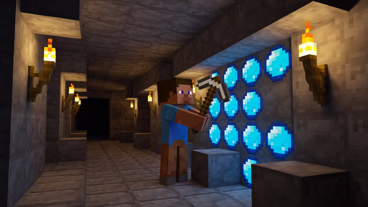 Добыча алмазов в шахте Minecraft