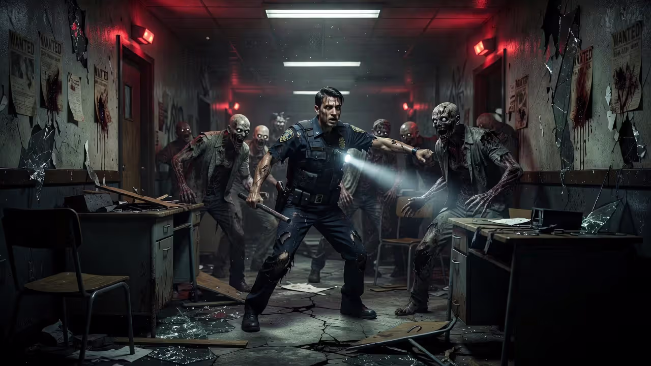 Леон Кеннеди в полицейском участке Raccoon City